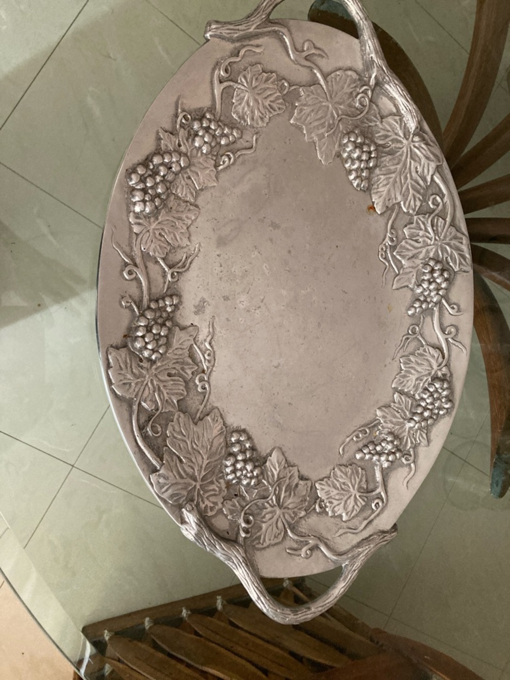 Decorative Silver Grape Motif Serving Tray - Elegant Home Accent